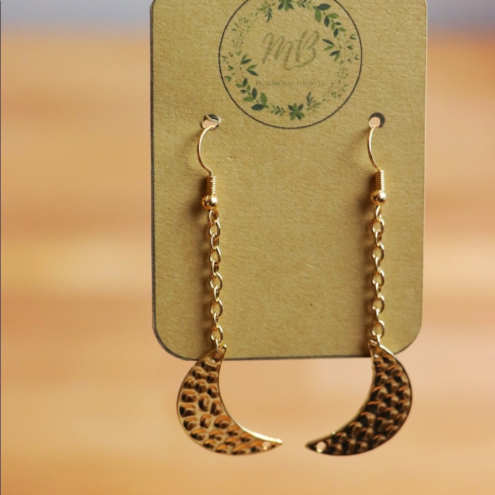 Handmade Gold Moon Earrings